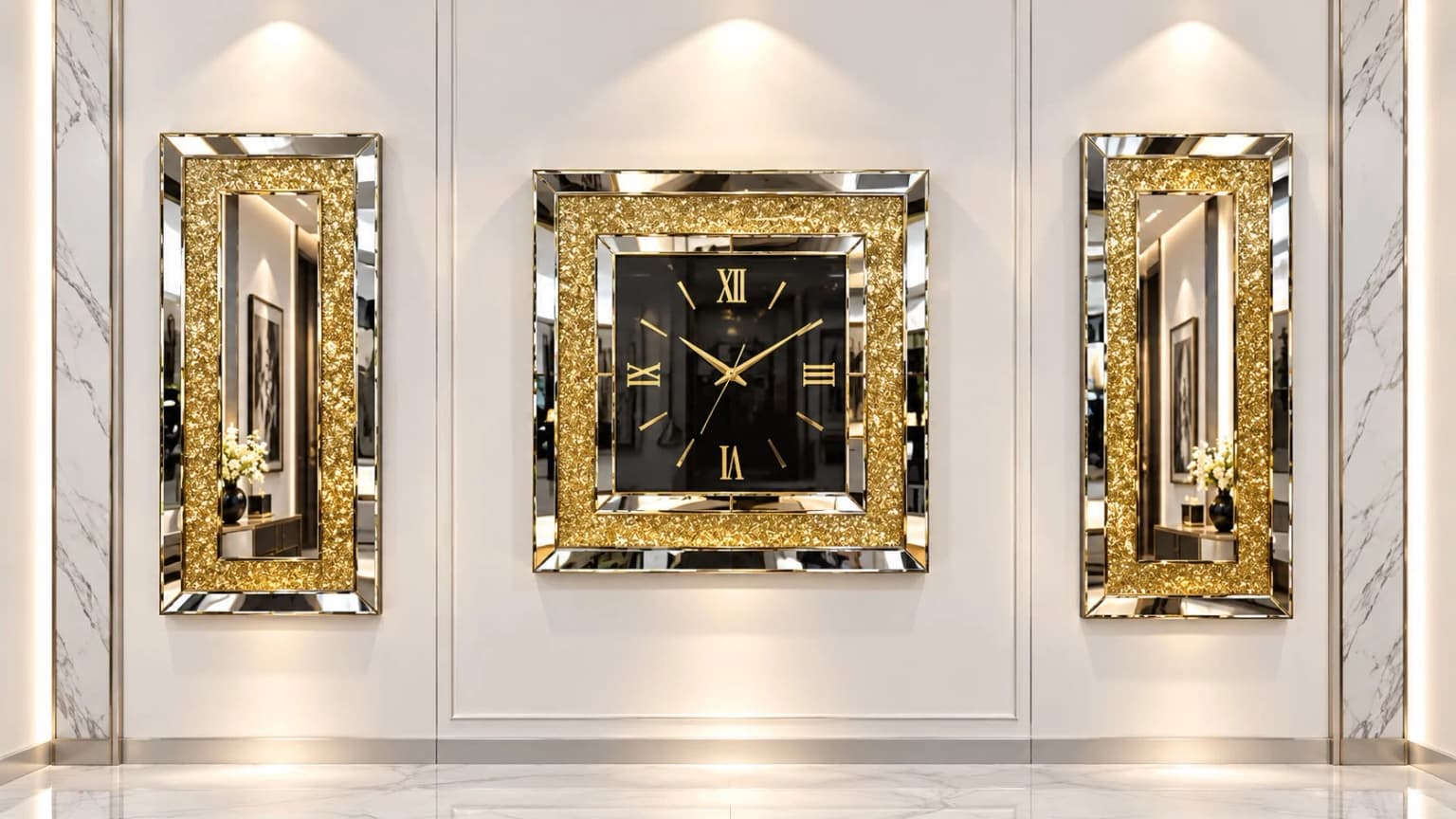 Gold Kristal Çerçeveli Üçlü Saat Seti ürün görünümü